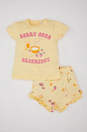 Kız Bebek Baskılı Kısa Kollu Şortlu Pijama Takımı