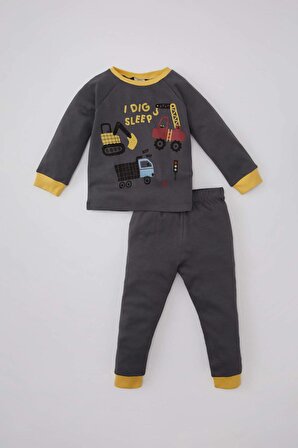Erkek Bebek Araç Baskılı Uzun Kollu Pijama Takımı