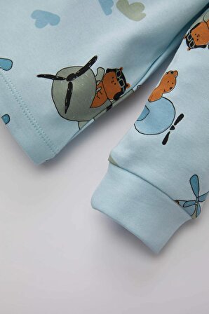 Erkek Bebek Ayı Baskılı Uzun Kollu Premium 2'li Pijama Takımı