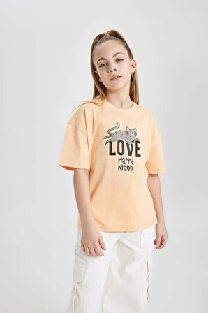 Kız Çocuk Relax Fit Sırt Baskılı Kısa Kollu Tişört