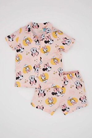 Kız Bebek Disney Mickey & Minnie Kısa Kollu Şortlu Penye Pijama Takımı