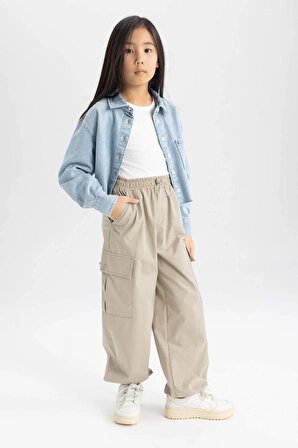 Kız Çocuk Paraşüt Kargo Uzun Paça Pamuklu Pantolon