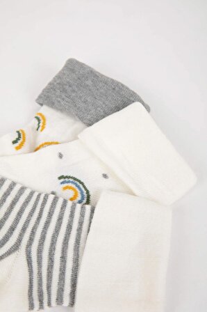Erkek Bebek Çizgili Dikişsiz 3'lü Pamuklu Uzun Çorap