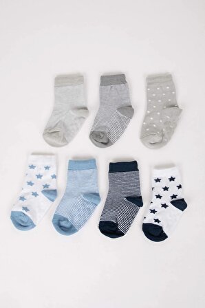 Erkek Bebek Çizgili Dikişsiz 7'li Pamuklu Uzun Çorap