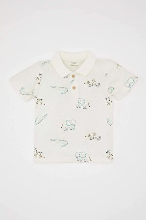 Erkek Bebek Hayvan Desenli Pike Kısa Kollu Polo Tişört