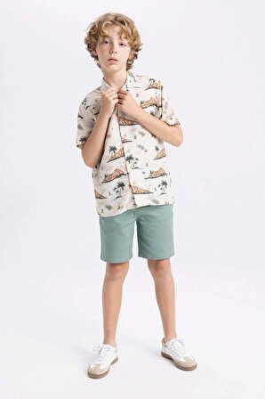 Erkek Çocuk Desenli Polo Yaka Viskon Kısa Kollu Gömlek