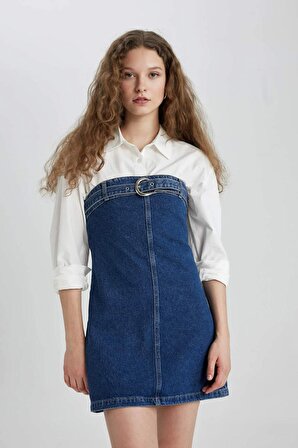 Afra x DeFacto Fashion Fit Straplez  Jean Mini Elbise