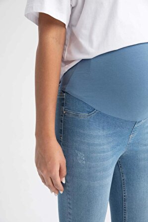 Skinny Fit Yüksek Bel Düz Paça Uzun Hamile Pantolon