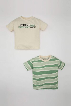 Erkek Bebek Regular Fit Çizgili 2'li Kısa Kollu Tişört