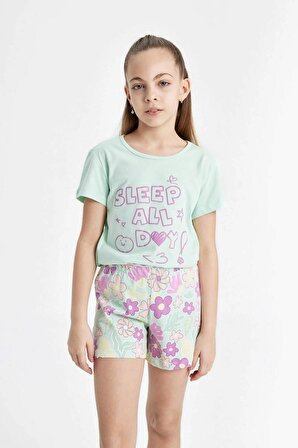 Kız Çocuk Baskılı Kısa Kollu Pijama Takımı