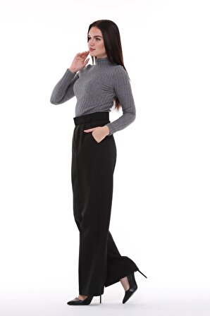 Kadın Palazzo Yüksek Bel Kemerli Pantolon Oversize Orijinal Kesim C3013