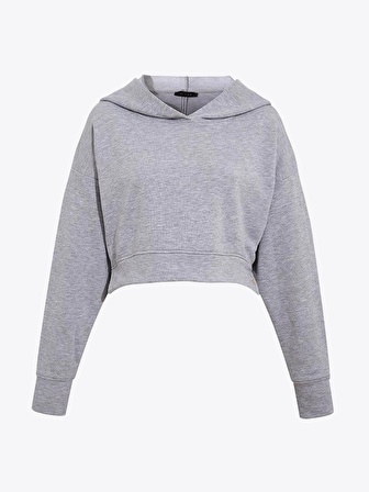 Kapüşonlu Kısa Sweatshirt - Gri