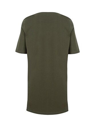 V Yaka Önü Arkası Uzun Basic T-shirt - Haki