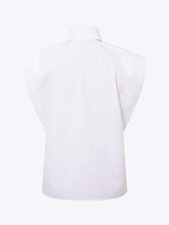 Yaka Detaylı Vatkalı Koton Gömlek - Beyaz