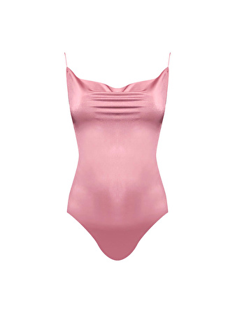 İp Askılı Degaje Yaka Bodysuit - Pembe