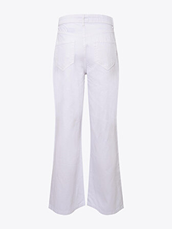 Paçaları Yırtmaçlı Yüksek Bel Wide Leg Beyaz Jean - Beyaz