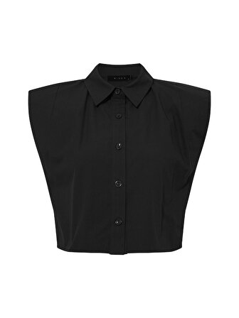 Vatkalı Kolsuz Crop Gömlek - Siyah