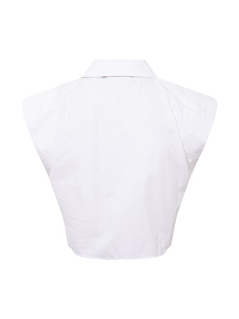 Vatkalı Kolsuz Crop Gömlek - Beyaz