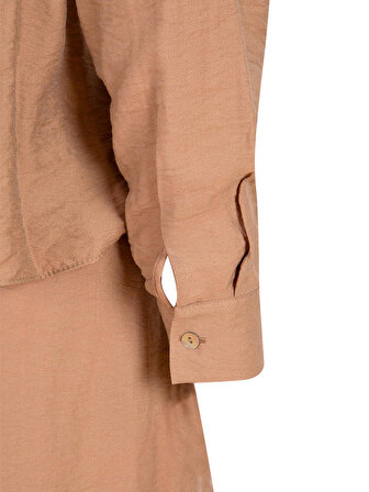 Önü Düğmeli İçi Astarlı İkonik Viskon Gömlek Elbise - Vizon