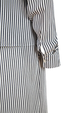 Önü Düğmeli İçi Astarlı İkonik Viskon Gömlek Elbise - Çizgili
