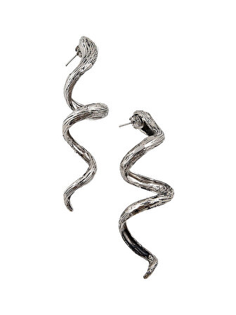 Kıvrımlı Uzun Yılan Küpe - Silver