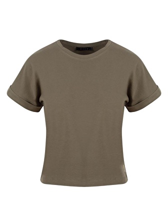 Bisiklet Yaka Basic T-Shirt - Haki