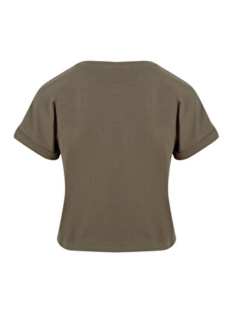 Bisiklet Yaka Basic T-Shirt - Haki