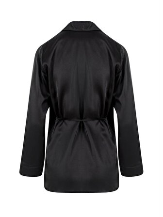 Anvelop Kapama Saten Pijama Ceket - Siyah