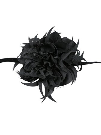 Büyük Kalın Bağlamalı Kadife Çiçek Kolye - Siyah