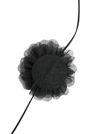  İp Bağlama Detaylı Organze Çiçek Kolye - Siyah