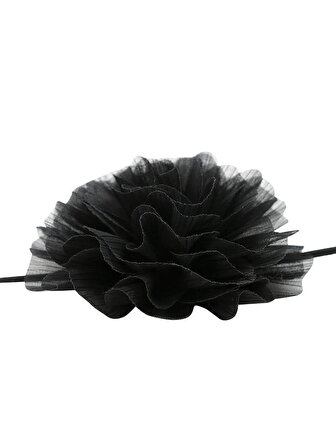  İp Bağlama Detaylı Organze Çiçek Kolye - Siyah