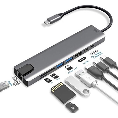 Buff Type C USB 8 In 1 Hub Çoklayıcı Adaptör