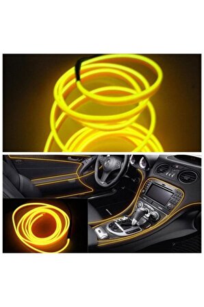 Araç İçi Torpido Şerit Ledi Renkli İp Neon Led 2 Metre Sarı