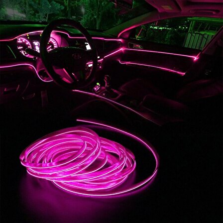 Araç İçi Torpido Şerit Ledi Renkli İp Neon Led 3 Metre Pembe