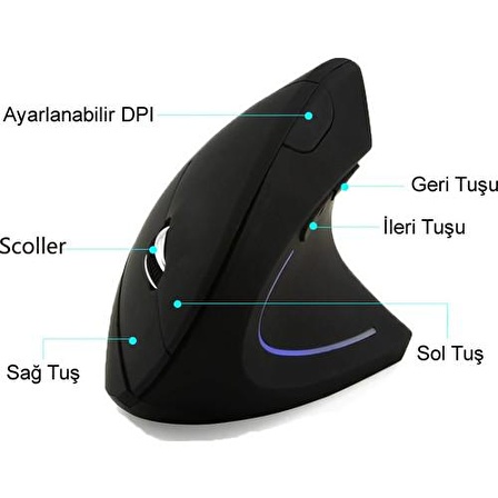 Dikey Optik Ergonomik Mouse Fare Kablosuz Bilek Korumalı Gaming