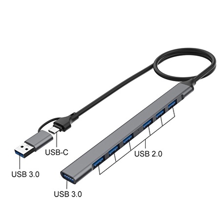 7in2 USB 3.0 Type-C 1xUSB 3.0 6xUsb 2.0 HUB Otg Çoğaltıcı UCA9702