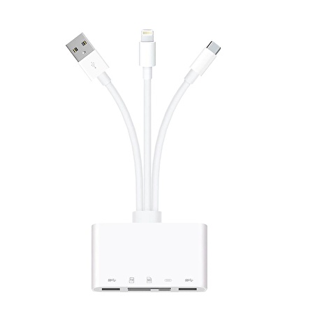 5in1 Allround iPhone Type-C Usb 2xUsb Sd Tf Kart Şarj Adaptörü