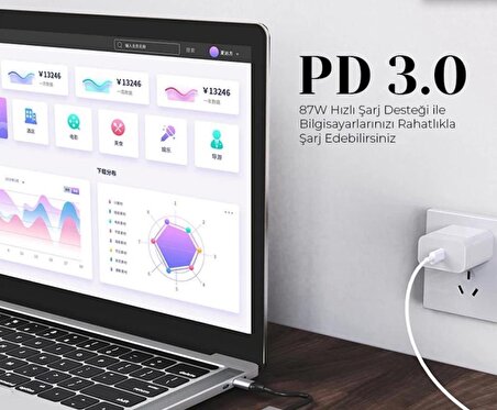 8in1 Type-C 4K Hdmi Rj45 Micro SD Tf 2xUsb3.0 2xType-C Hub Çevirici