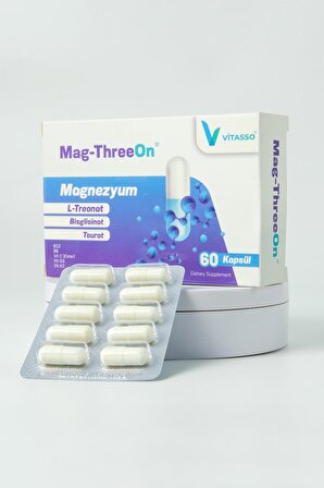 MagThreeon 60 Kapsül Yetişkinler için Magnezyum ve Vitamin Mineral Gıda Takviyesi, Vitamin B6, Vitamin B12, Vitamin C, Vitamin D3, Vitamin K2, Magnezyum L treonat, Magnezyum Bisglisinat, Magnezyum Taurat
