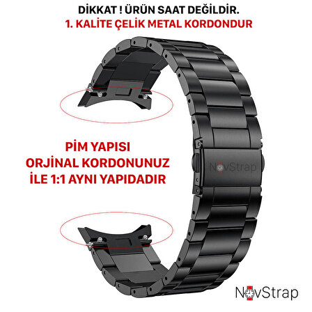 NovStrap Samsung Galaxy Watch 5 Pro 45mm / Watch 5 40-44mm Uyumlu Çelik Metal Kordon Tam Uyumlu Pim