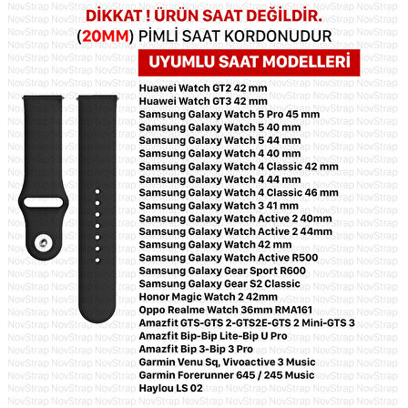 NovStrap Samsung Galaxy Watch 5 Pro 45mm / Watch 5 40-44mm Uyumlu Kordon (20 Mm) Silikon Kayış