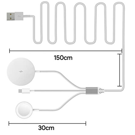 NovStrap 3in1 Magsafe Wireless Lightning Usb Şarj Kablosu iPhone Airpods Apple Watch ile Uyumlu