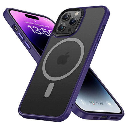 NovStrap Apple iPhone 14 Pro Magsafe Uyumlu Kılıf 6.1 Derin Mor Shockproof Kamera Korumalı Kapak
