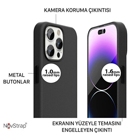 NovStrap Apple iPhone 14 Pro Max Uyumlu Kılıf 6.7 inç Magsafe ile Uyumlu Deri Kılıf İçi Kumaş Kadife