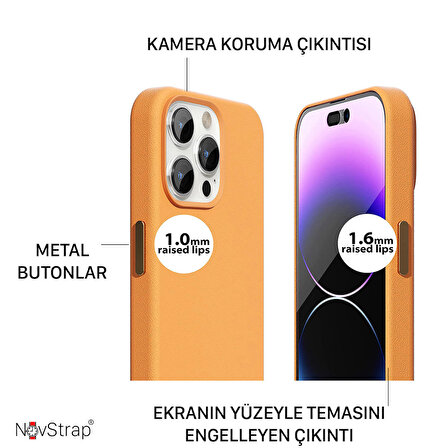 NovStrap Apple iPhone 14 Plus Uyumlu Kılıf 6.7 inç Magsafe ile Uyumlu Deri Kılıf İçi Kumaş Kadife