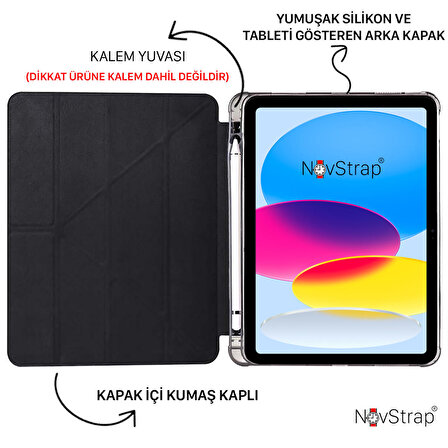 NovStrap Apple iPad 10 Nesil Kılıf 10.9 inç Smart Uyku Modlu Kalem Hazneli Silikon Trifold Standlı