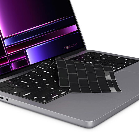 NovStrap Apple Macbook Pro 2023 14 inç M2 A2779 Uyumlu Türkçe Q Klavye Siyah Klavye Koruyucu Kılıf
