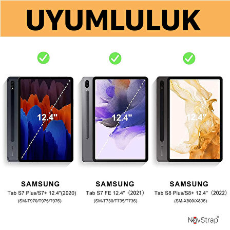 NovStrap Samsung Galaxy Tab S7 Fe / S7 Plus / S8 Plus 12.4" X800 T730 T970 Bluetooth Klavyeli Kılıf