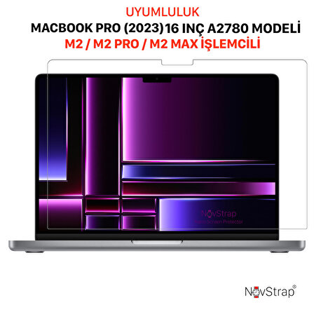 NovStrap Apple MacBook Pro 2023 16 inç M2 Pro Max A2780 ile Uyumlu Ekran Koruyucu Parlak Nano Film