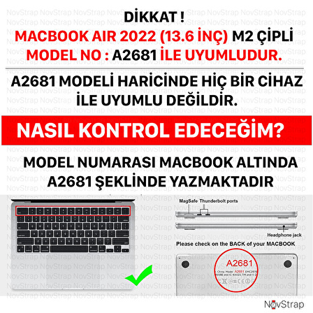 NovStrap Apple MacBook Air M2 Çip A2681 13.6 inç 2022 Uyumlu Kılıf Sert Rubber Mat Buzlu Kapak